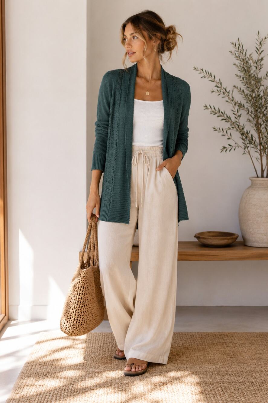 Moth Anthropologie Green Open Front Knit Cardigan Sweater XS Duster Long Line